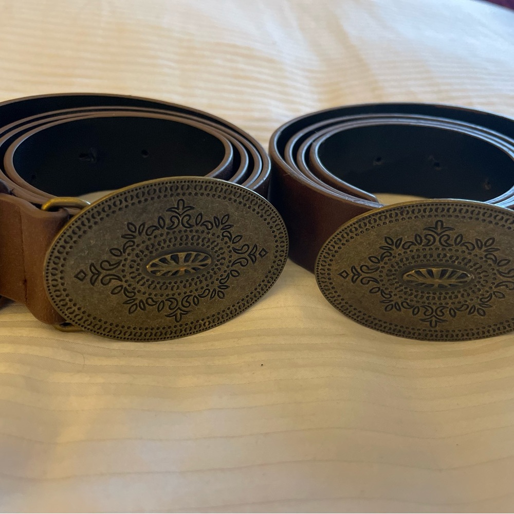 Elegant Brown faux leather Belt with Intricate Buckle Design